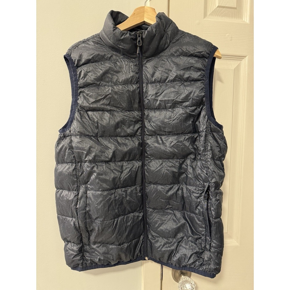 Hawke & Co Mens Packable Down Vest Sz M Navy Swirl Lightweight Travel Warm Layer